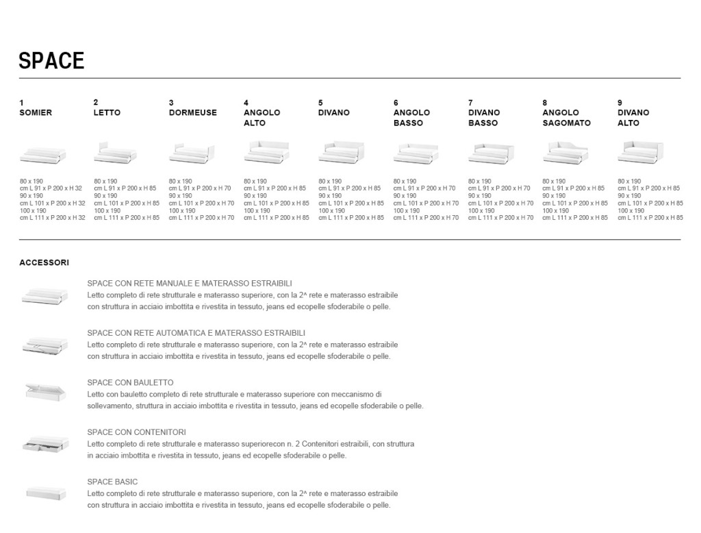space noctis La scheda tecnica dell'imbottito Space della Noctis.